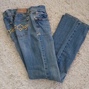 Adiktd Women’s Jeans Sz 4 W28 33x28 Bootcut Med Wash Embroidered Pockets Stretch